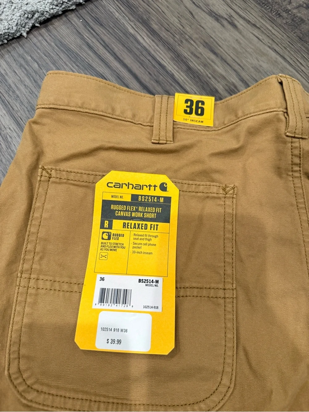 NWT Carhartt Men's Workwear Flat Front Shorts in Brown